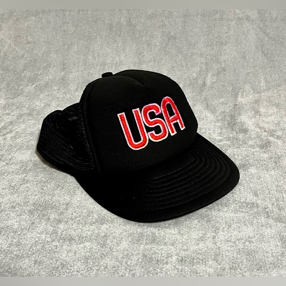 Black USA Embroidered Trucker Hat - Classic Men’s Cap Vintage - Picture 7 of 10